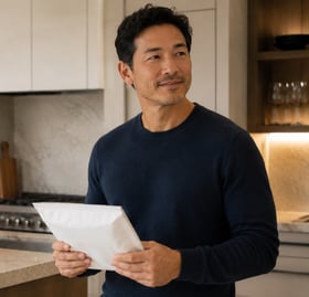 Man opening a delivered package at home