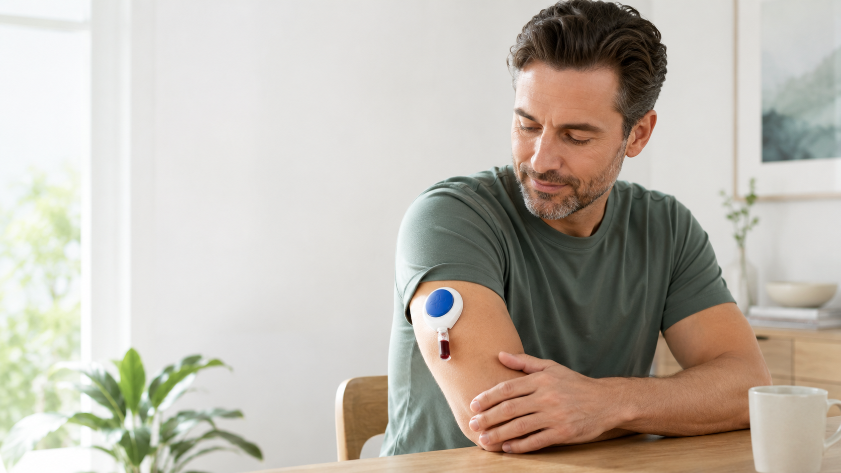 man getting blood drawn at home with a Tasso self-collection kit 