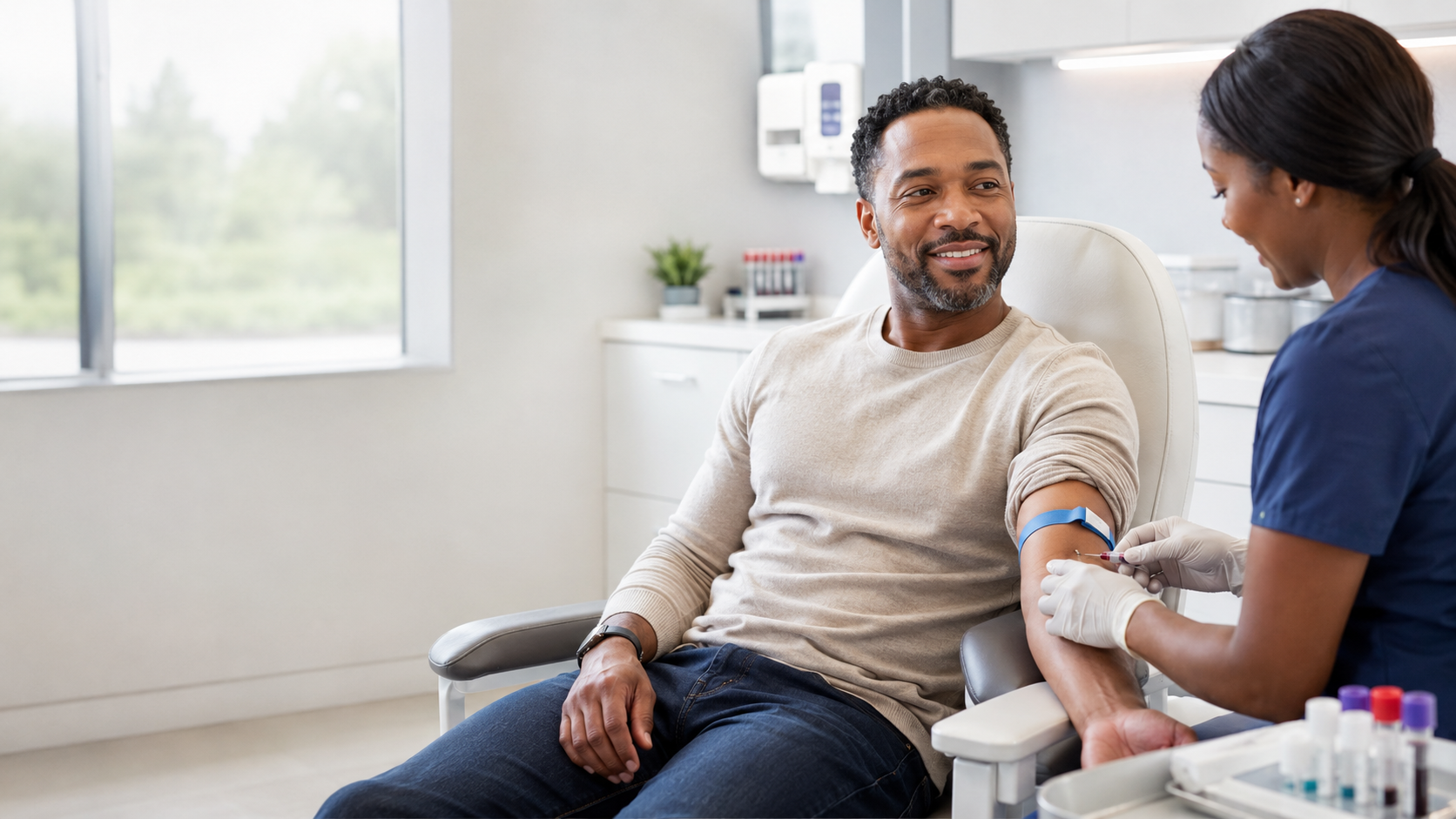 man getting his blood drawn at a clinic